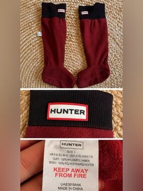 Hunter Maroon and Black Fleece Boot Liners